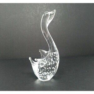 Blown Glass Swan Figurine Controlled Bubbles  5" Tall Bird‎ Gift Paperweight